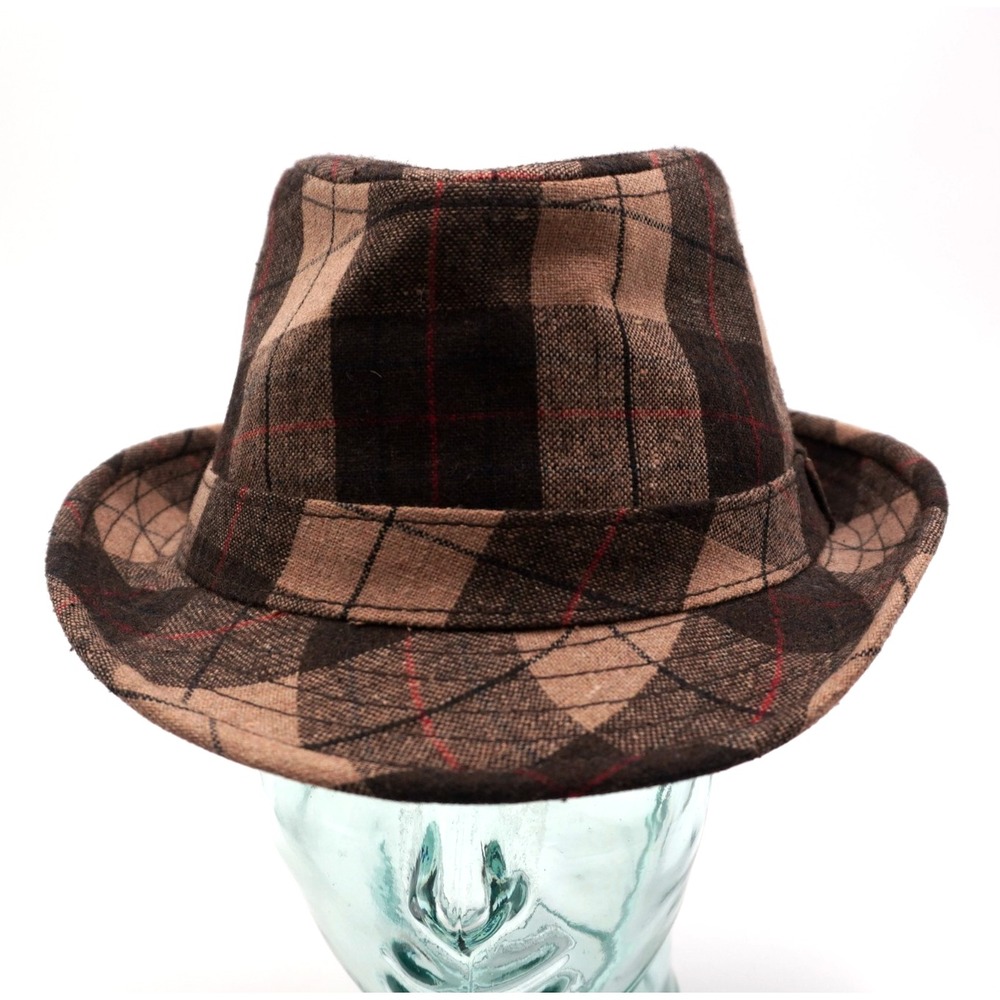 Quiksilver Plaid Wool Fedora Hat Size S/M Brown Tan Short Brim Trilby